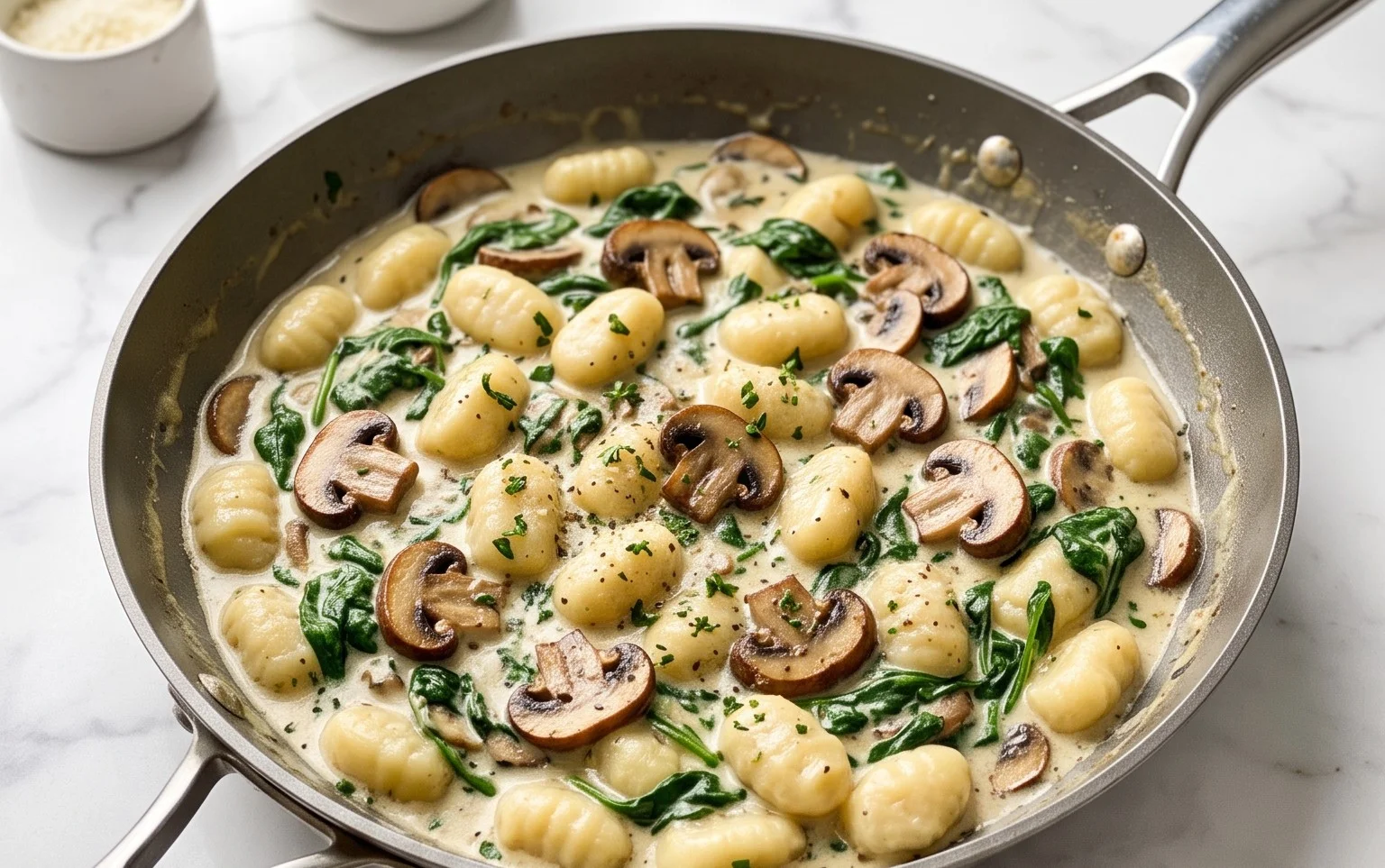 Gnocchis Crémeux Épinards Champignons : Poêle, Min